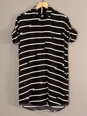 Madewell Breakstripe Courier Dress XS Black White Stripe Shirt Dress Collared